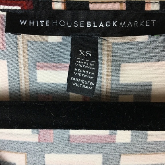 White House Black Market WHBM Tunic Dress Black Red Cream Geo 3/4 Sleeve XS - Picture 2 of 12